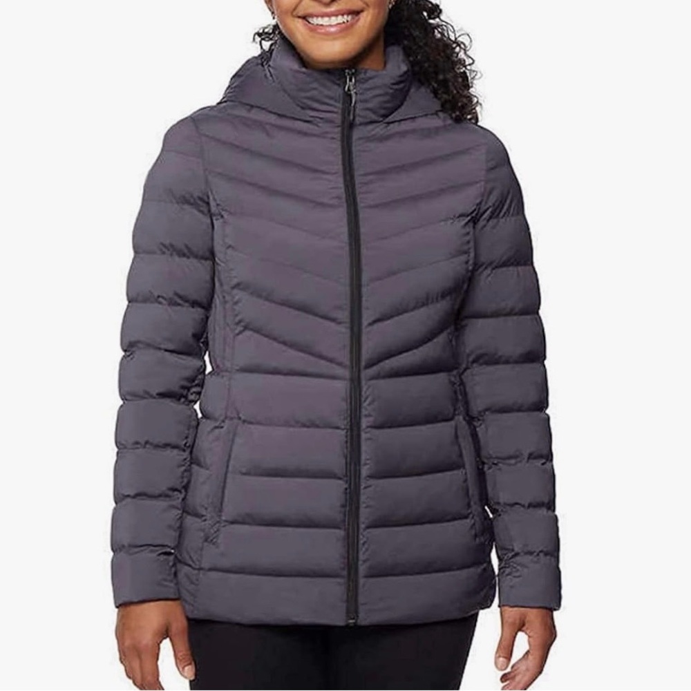 EUC- 32 Degrees BLACK 4 Way Stretch Hooded Puffer Parka Jacket